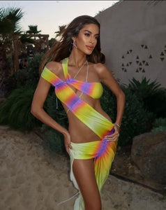 Colourful cut out summer maxi dress