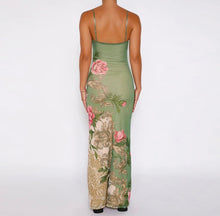 Green flower print maxi dress