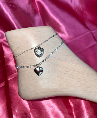 Silver heart anklet