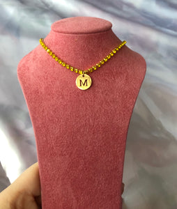 Rhinestone circle letter necklace