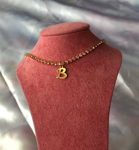 Rhinestone charm initial necklace