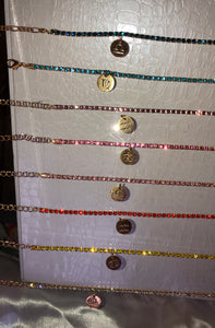 Rhinestone circle zodiac sign pendant necklace