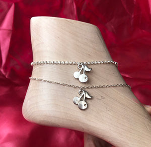 Silver cherry pendant anklet