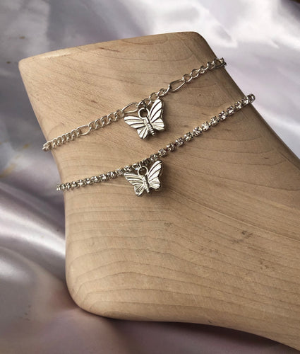 Silver butterfly anklet