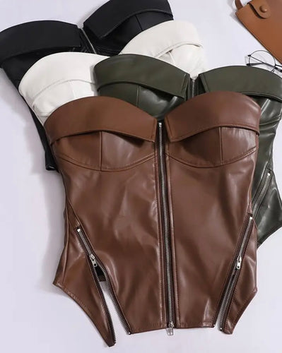 Faux leather corset top