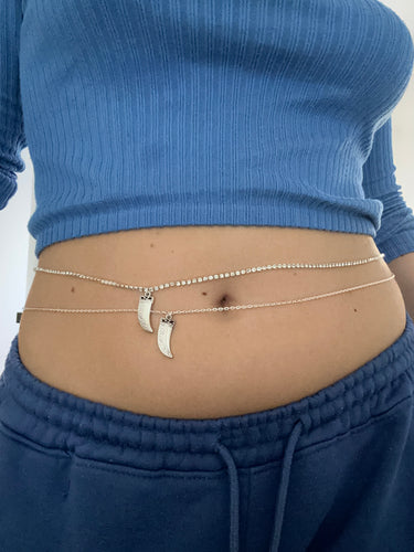 Silver horn pendant belly chain