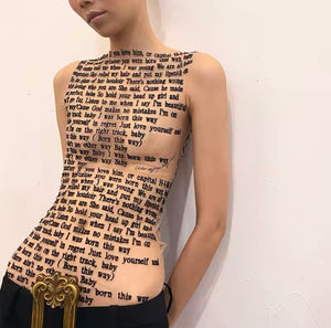 Mesh see through text print top