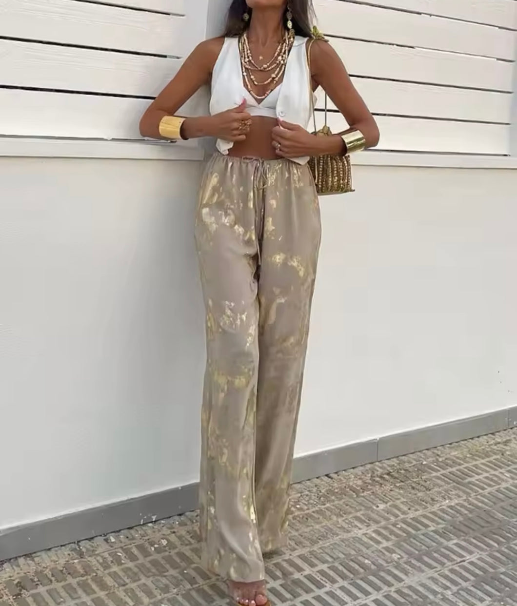 Metallic wide leg trousers