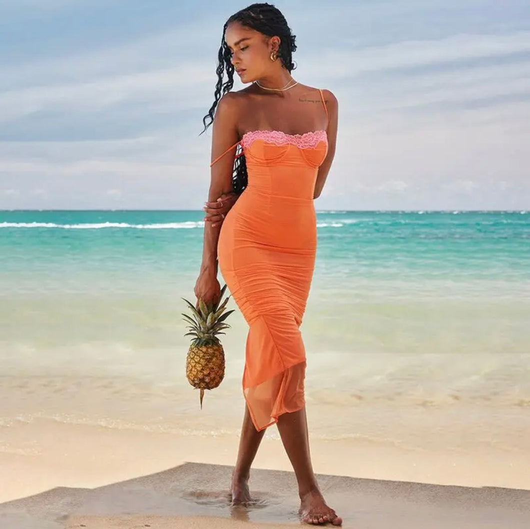 Orange midi dress