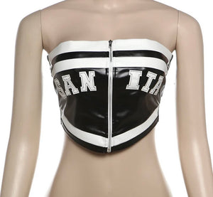 Faux leather bandeau crop top