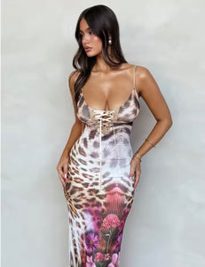 Leopard roses print maxi dress