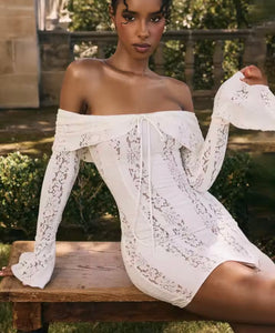 White mini lace transparent dress