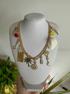 Gold multi charm necklace