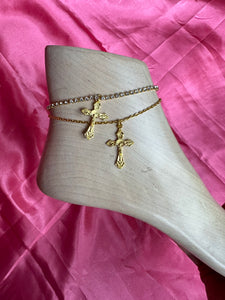 Gold cross anklet