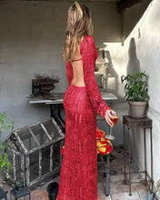 Knitted crochet backless maxi dress