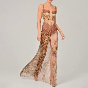 See through leopard print maxi dress