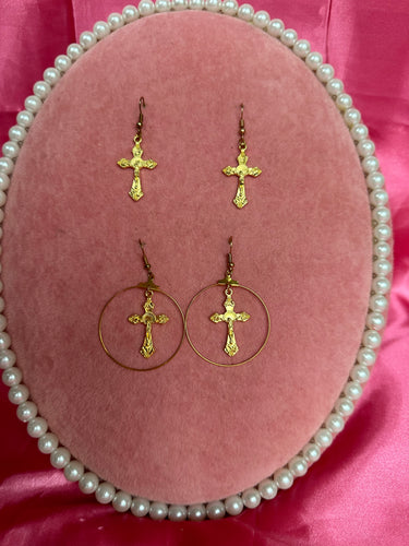 Gold cross earrings