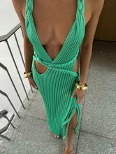 Green rope cut out dress