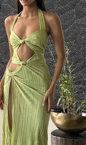 Green cut out maxi dress