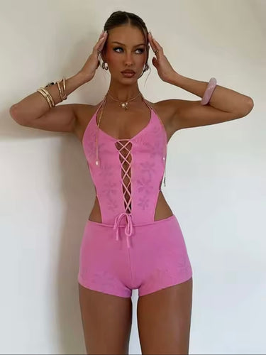 Pink backless playsuit