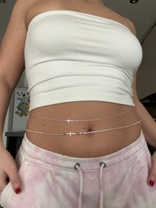 Silver cross belly chain