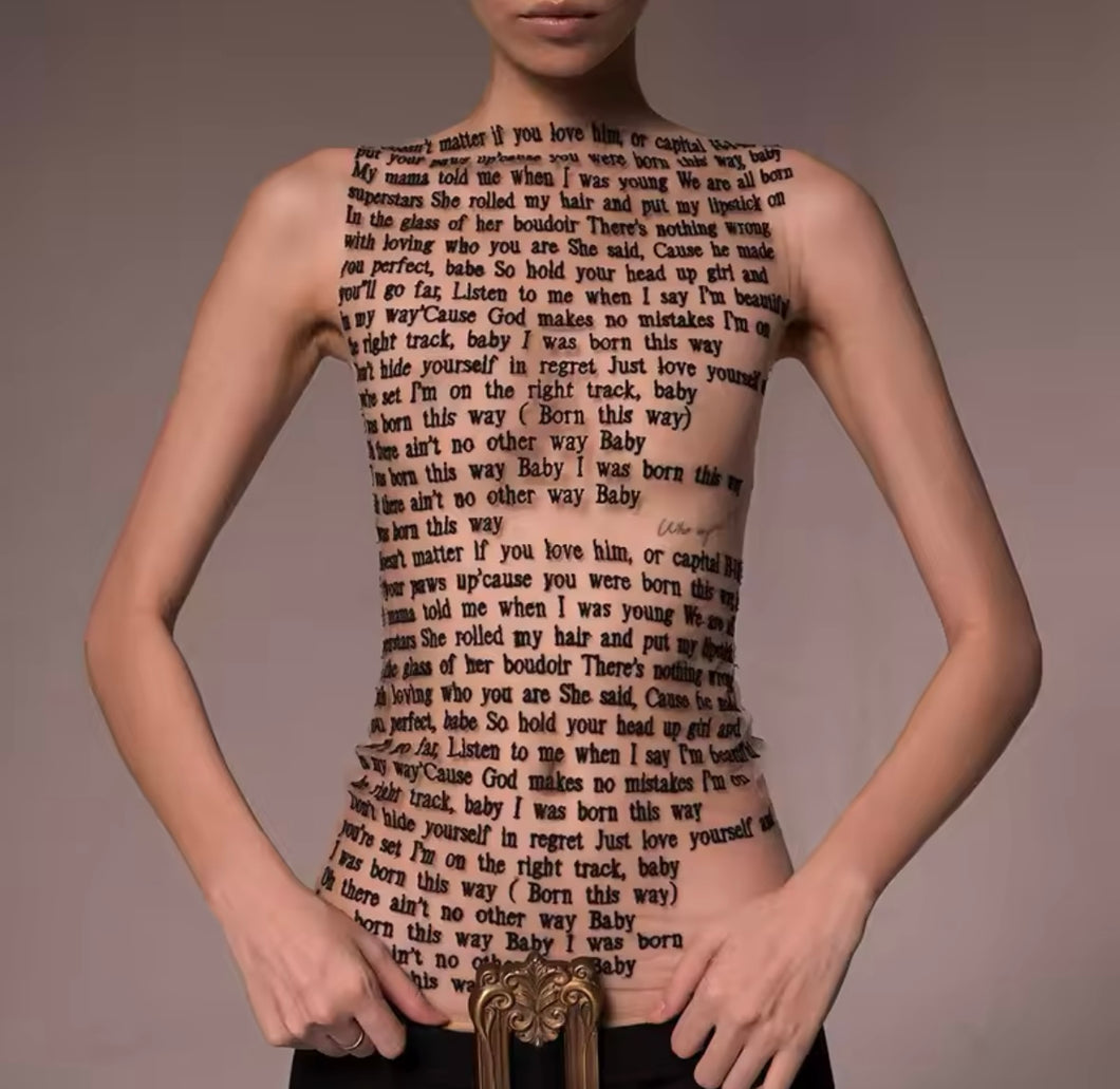 Mesh see through text print top