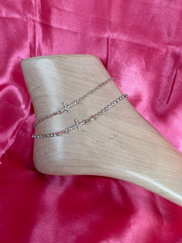 Silver cross anklet