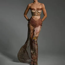 See through leopard print maxi dress