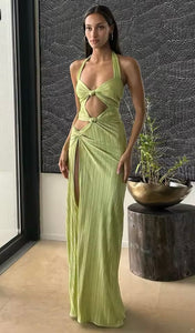 Green cut out maxi dress