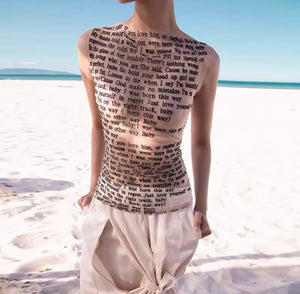 Mesh see through text print top