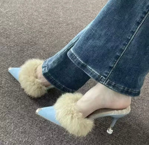 Fur mule heels