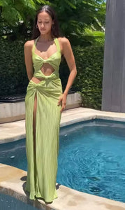 Green cut out maxi dress