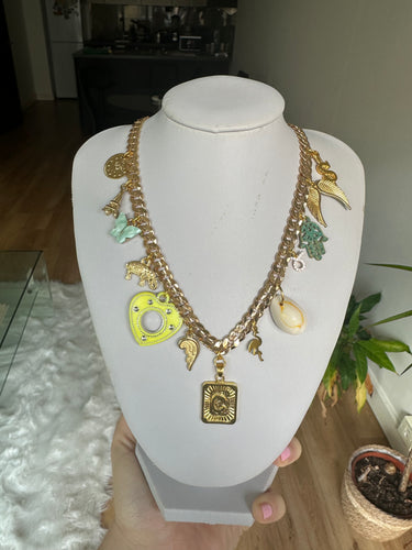 Gold multi charm letter necklace