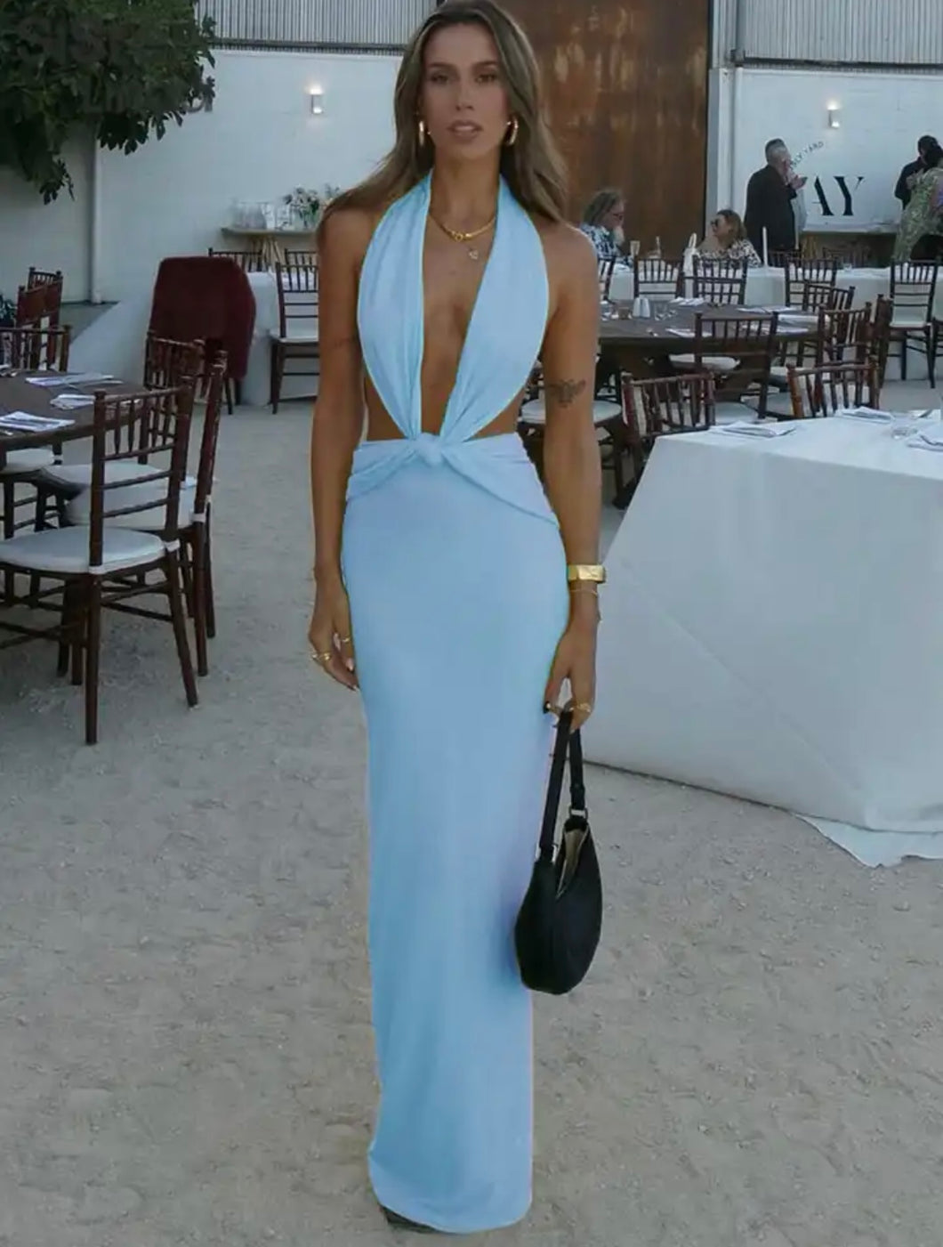 Blue cut out maxi dress