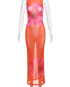 Mesh orange maxi dress