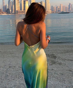 Multi colour satin maxi dress