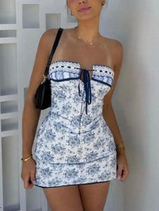 Blue print mini dress