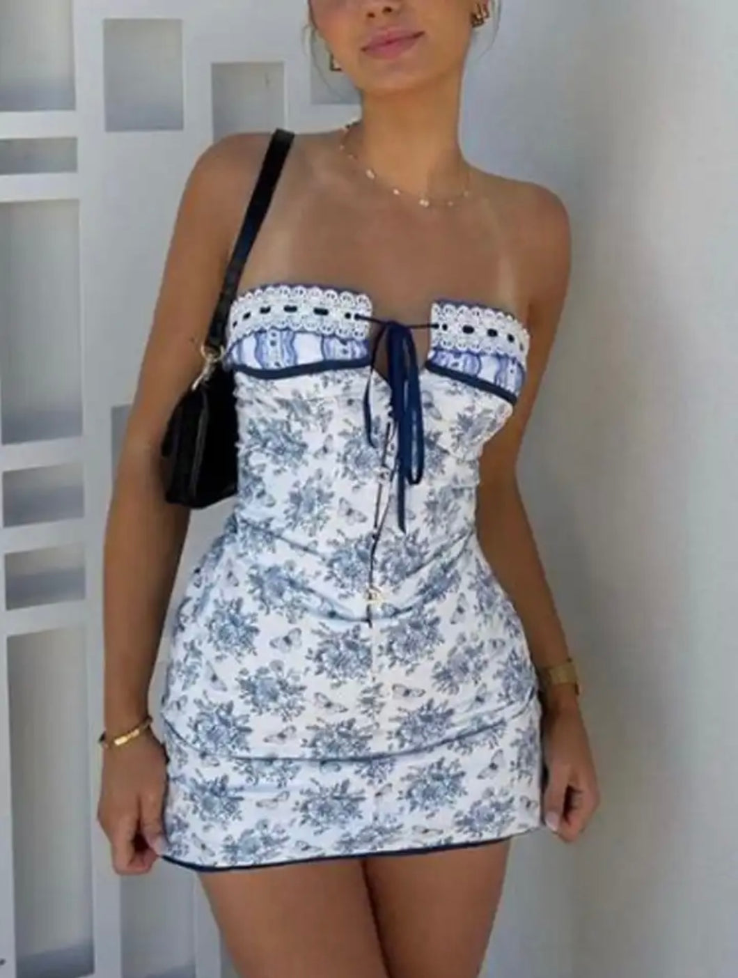 Blue print mini dress