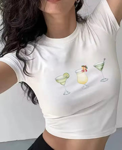 Cocktail print crop T-shirt