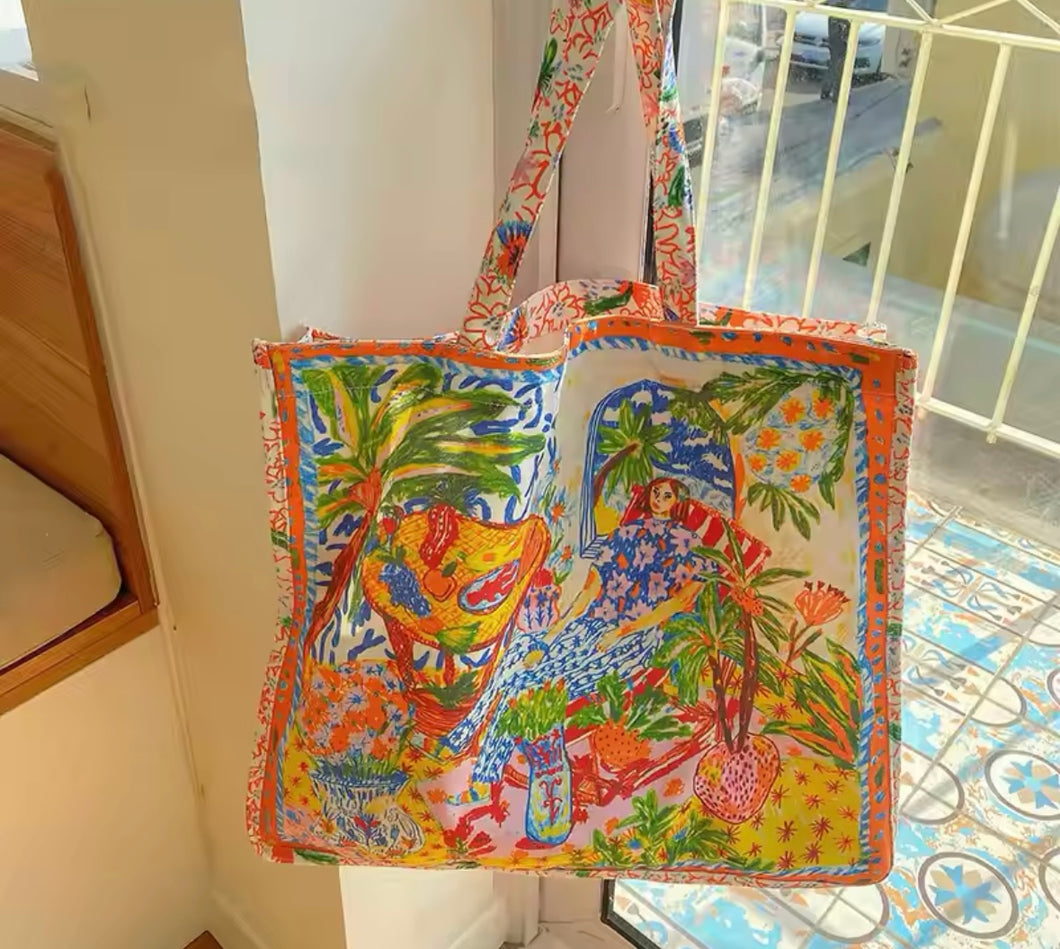 Colourful print tote bag