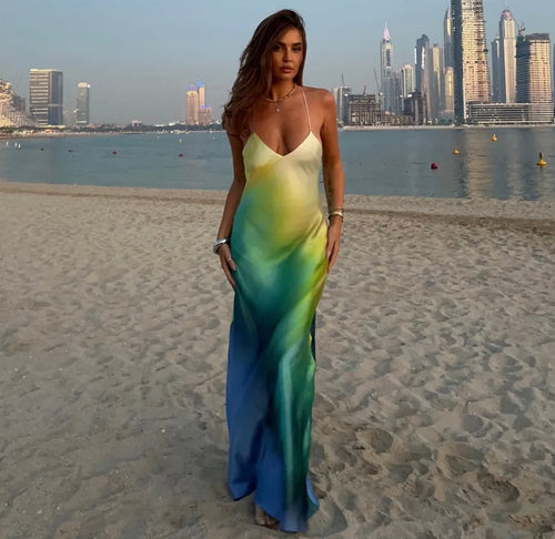 Multi colour satin maxi dress