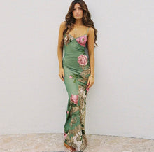 Green flower print maxi dress