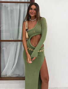 Green cut out summer dress