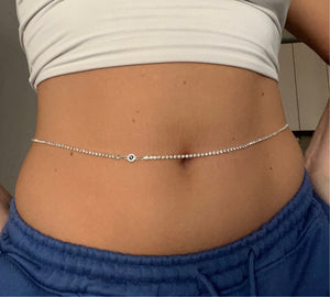 Small crystal evil eye belly chain