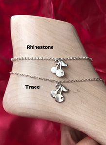 Silver cherry pendant anklet