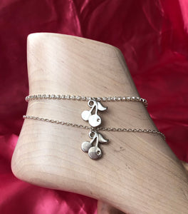 Silver cherry pendant anklet