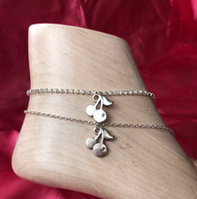 Silver cherry pendant anklet