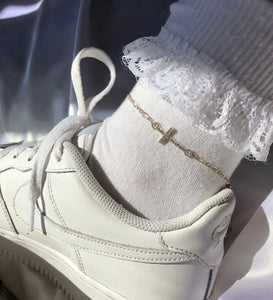 Silver gem cross anklet